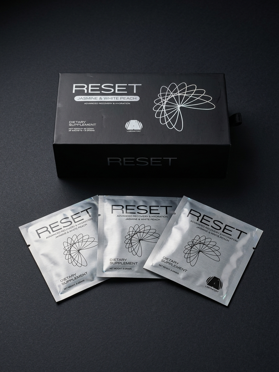 RESET premium box with three sachets — 10 servings per box